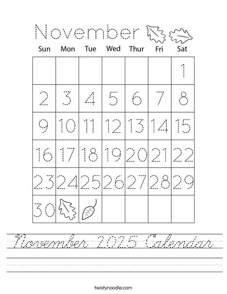 November 2025 Calendar Worksheet