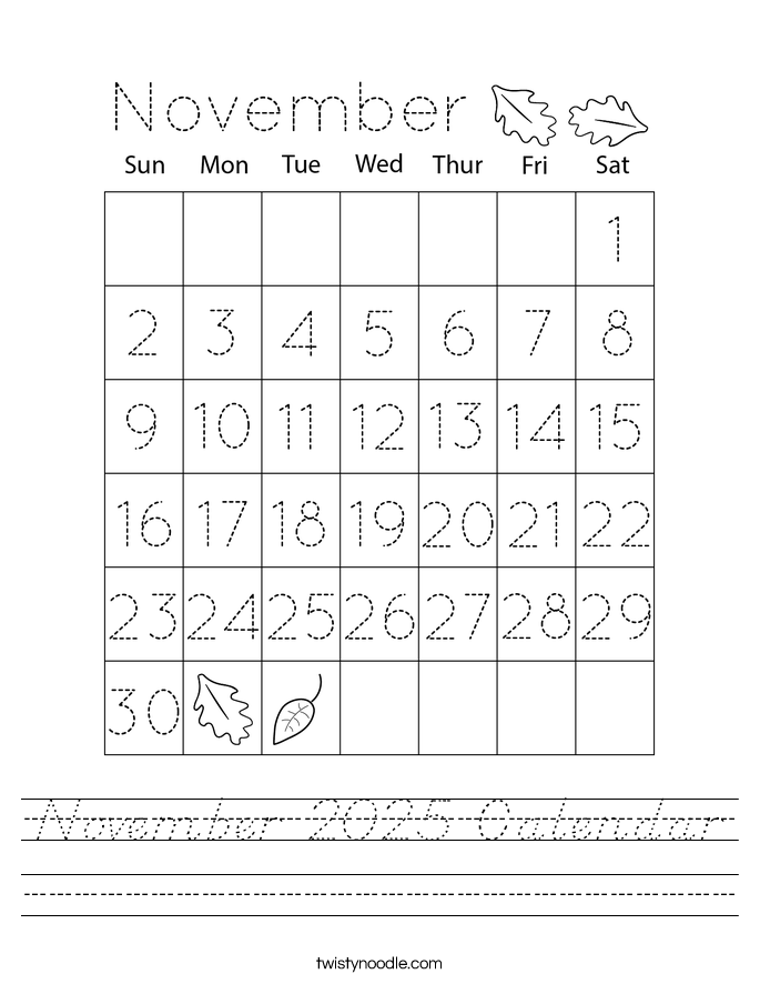 November 2025 Calendar Worksheet
