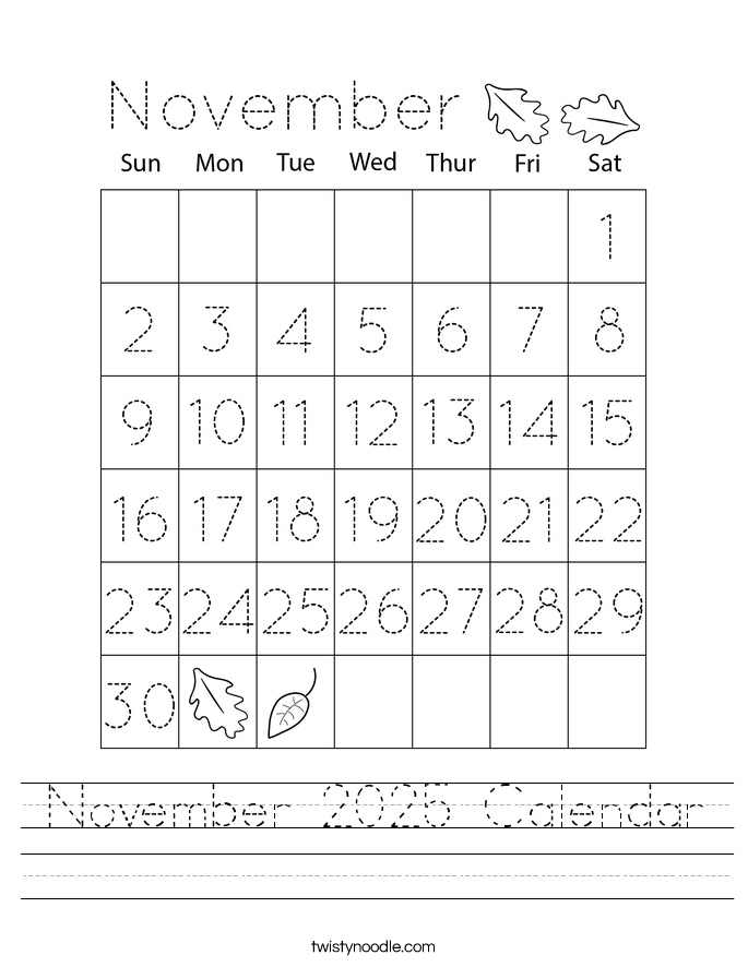 November 2025 Calendar Worksheet