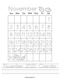 November 2025 Calendar Worksheet