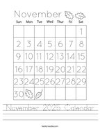 November 2025 Calendar Handwriting Sheet