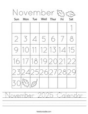 November 2025 Calendar Handwriting Sheet