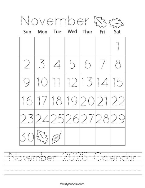 November 2025 Calendar Worksheet