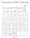 November 2026 Calendar Coloring Page