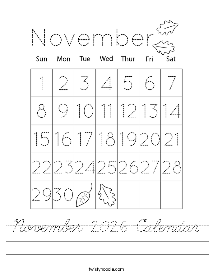 November 2026 Calendar Worksheet