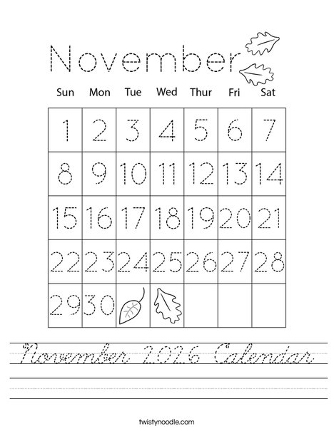November 2026 Calendar Worksheet