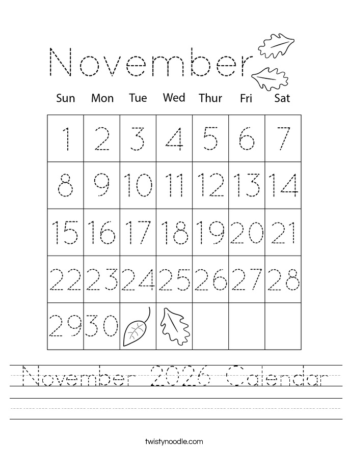 November 2026 Calendar Worksheet