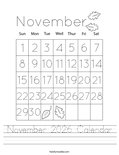 November 2026 Calendar Worksheet