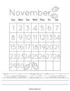 November 2026 Calendar Handwriting Sheet