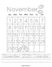 November 2026 Calendar Handwriting Sheet