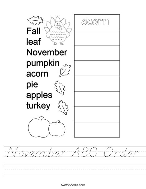 November ABC Order Worksheet