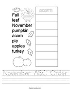 November ABC Order Handwriting Sheet