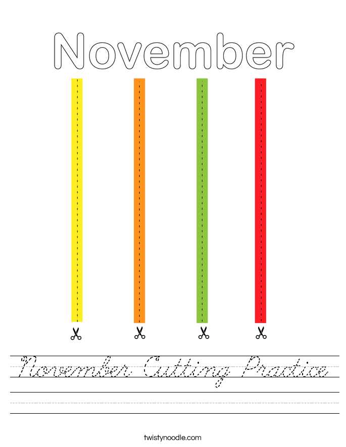 November Cutting Practice Worksheet