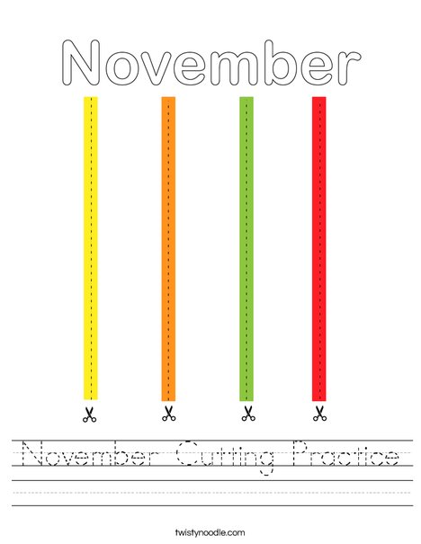 November Cutting Practice Worksheet