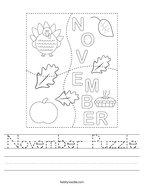 November Puzzle Handwriting Sheet