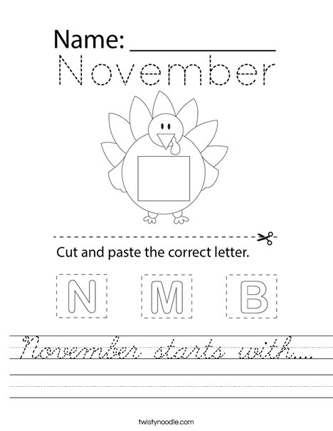 November starts with.... Worksheet