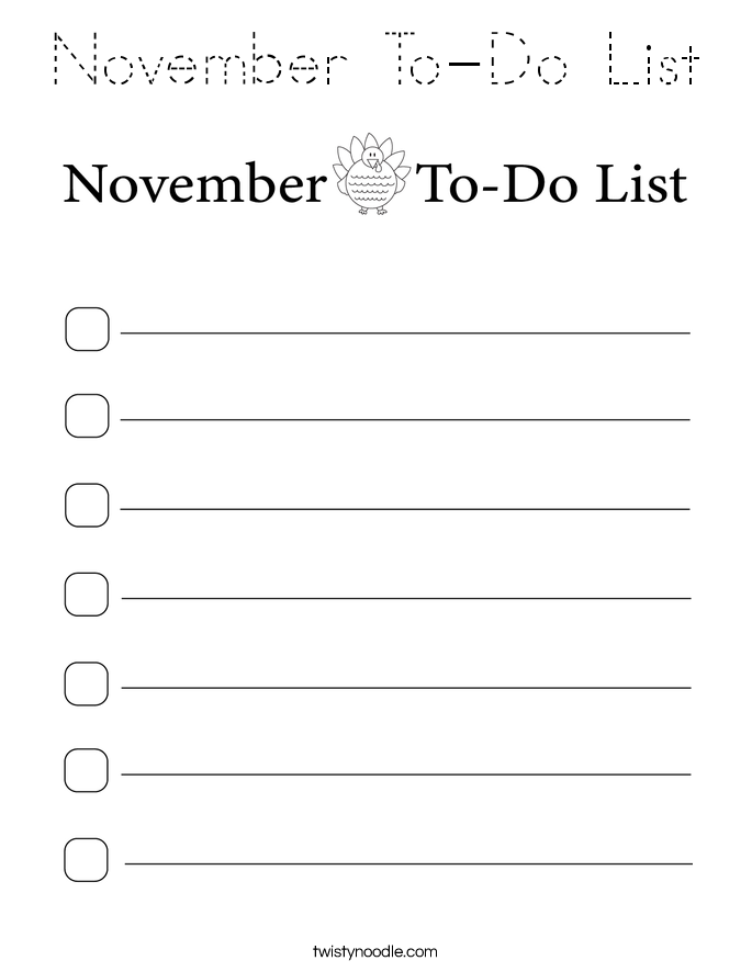November To-Do List Coloring Page