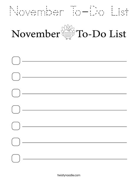 November To-Do List Coloring Page