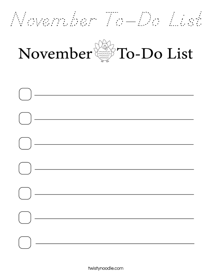 November To-Do List Coloring Page