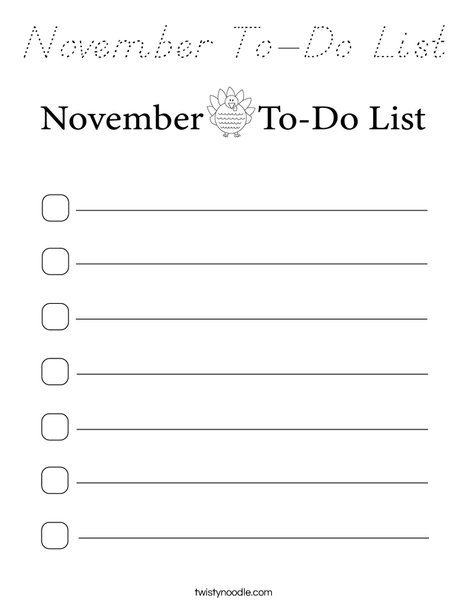 November To-Do List Coloring Page