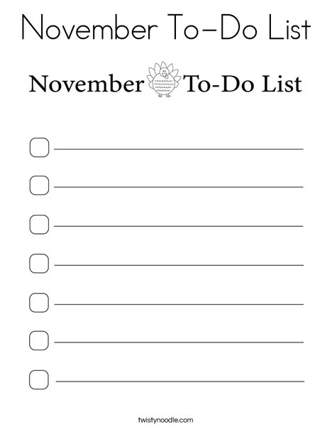 November To-Do List Coloring Page