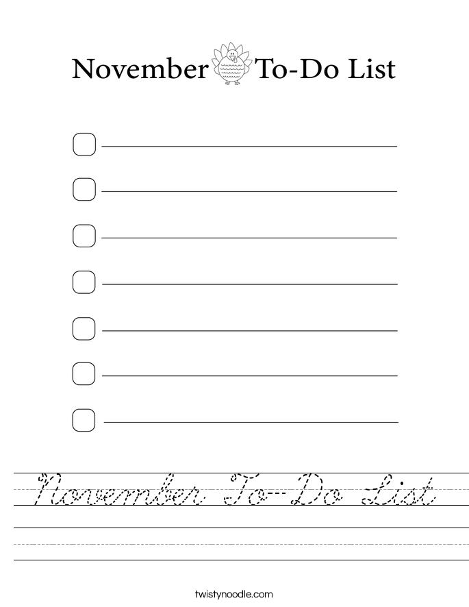 November To-Do List Worksheet