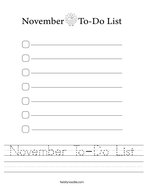 November To-Do List Handwriting Sheet