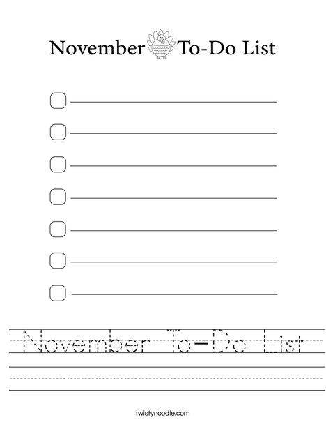 November To-Do List Worksheet
