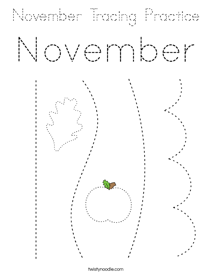 November Tracing Practice Coloring Page