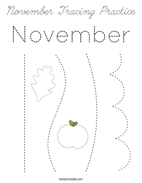 November Tracing Practice Coloring Page