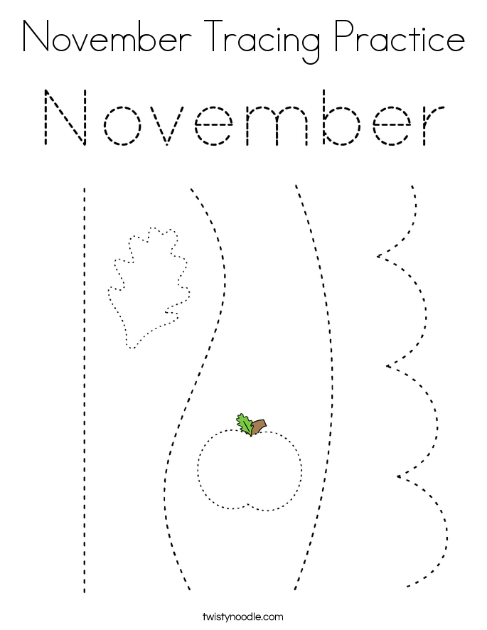November Tracing Practice Coloring Page