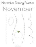 November Tracing Practice Coloring Page