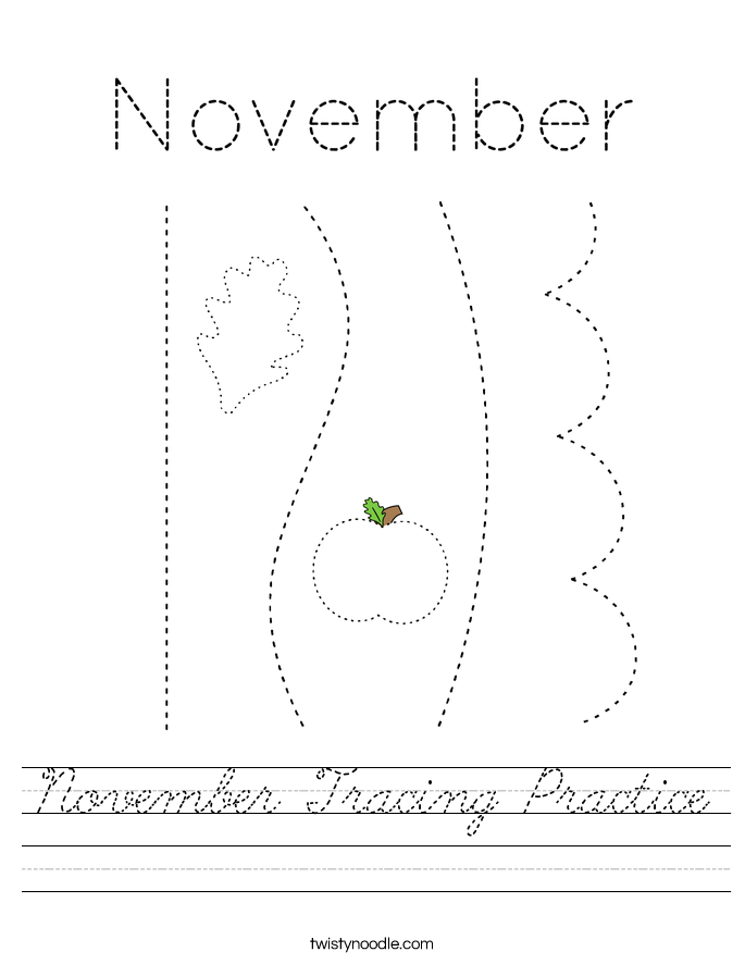 November Tracing Practice Worksheet