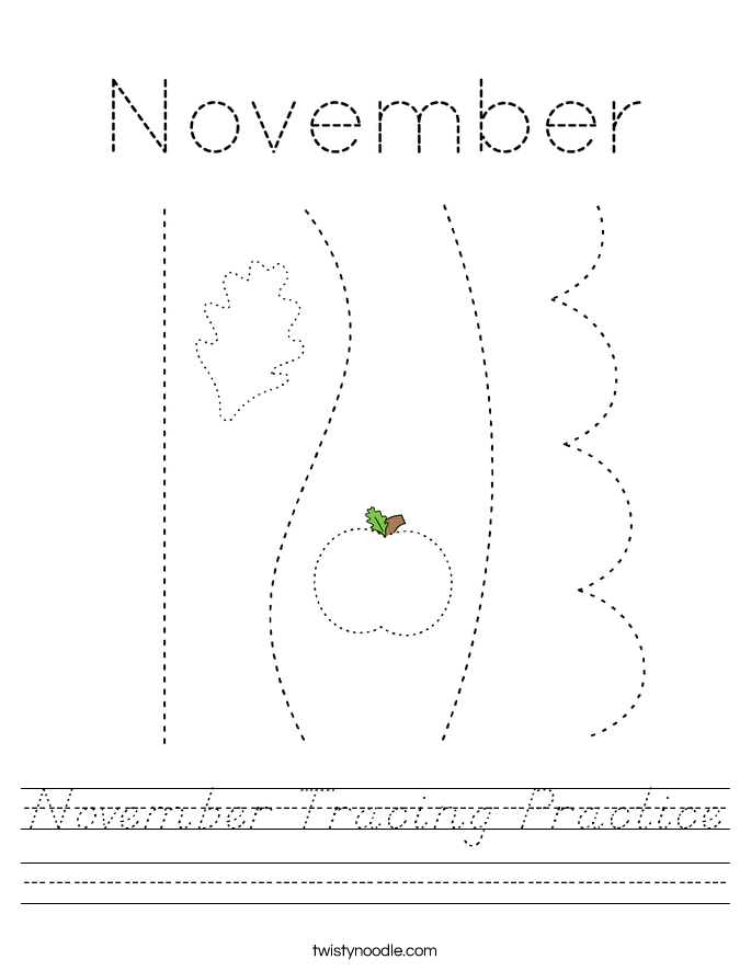 November Tracing Practice Worksheet