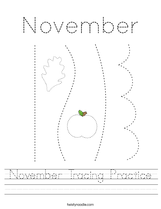 November Tracing Practice Worksheet