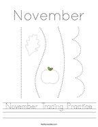 November Tracing Practice Handwriting Sheet