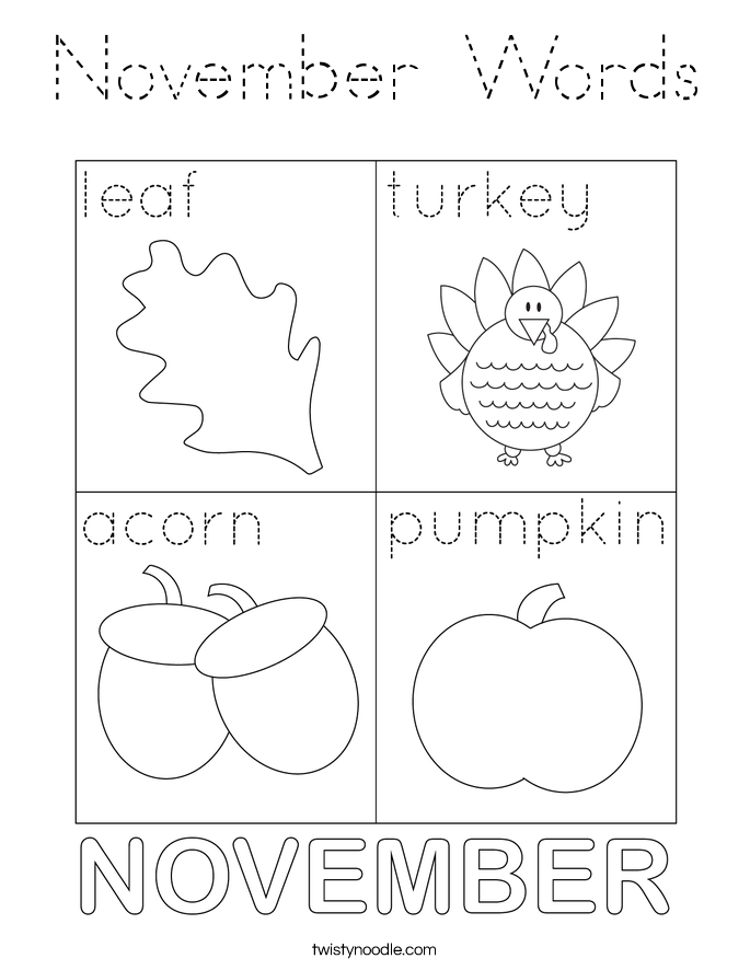 November Words Coloring Page