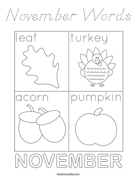 November Words Coloring Page
