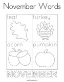November Words Coloring Page