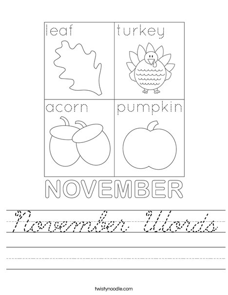 November Words Worksheet