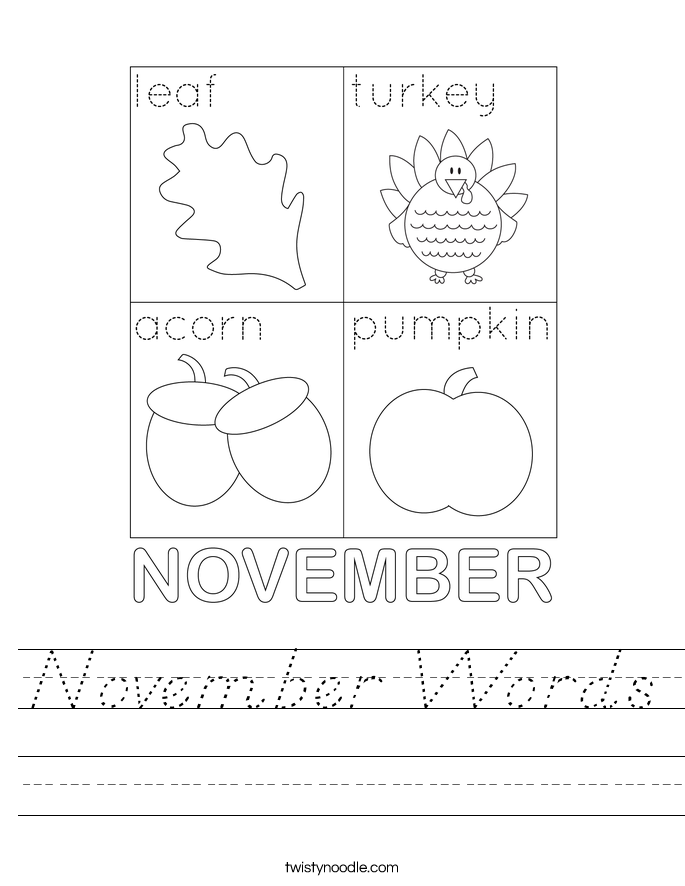 November Words Worksheet