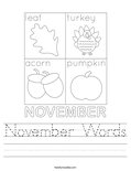 November Words Worksheet