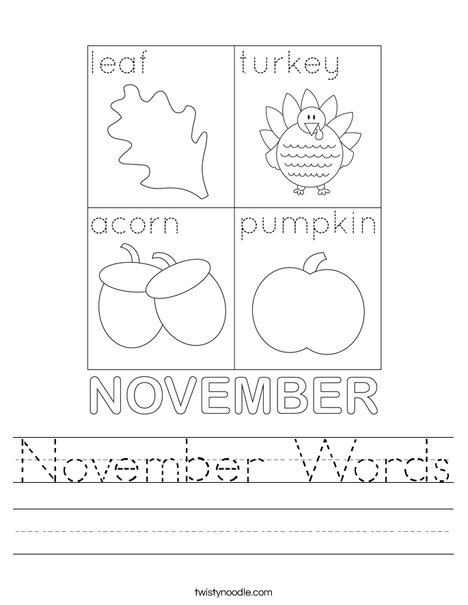 November Words Worksheet