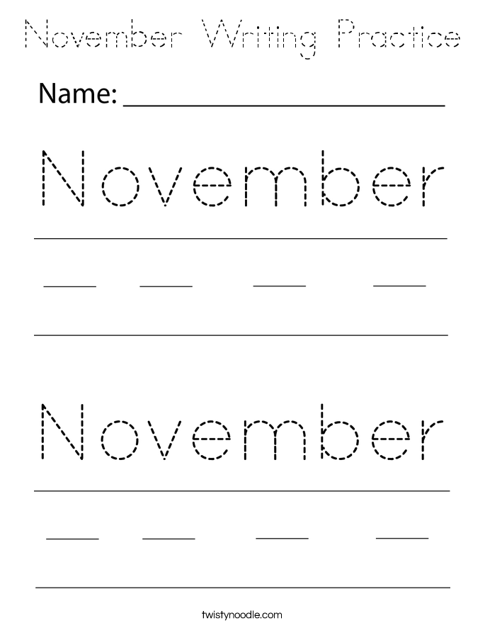 November Writing Practice Coloring Page