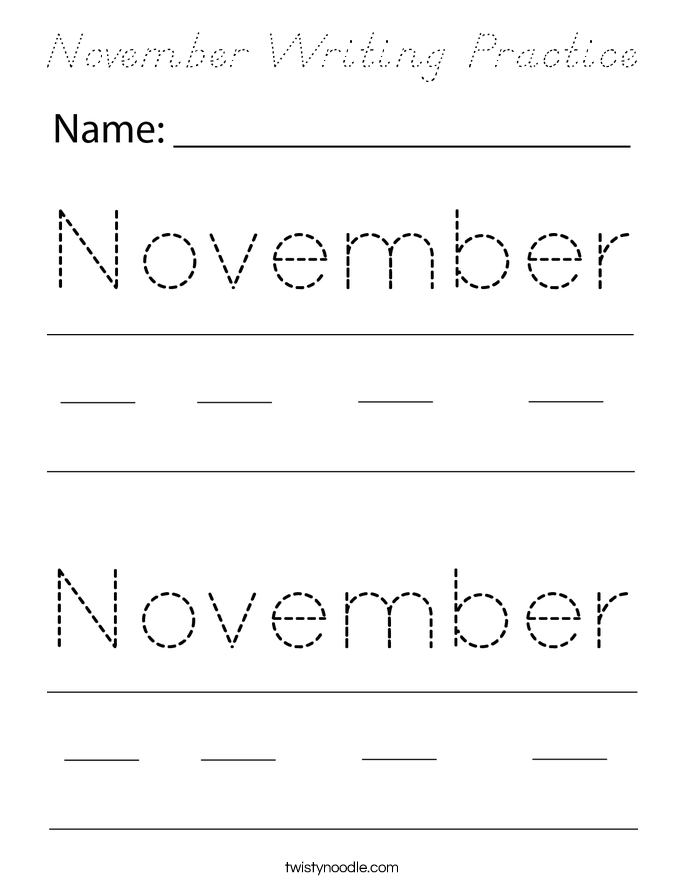 November Writing Practice Coloring Page