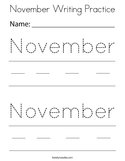 November Writing Practice Coloring Page