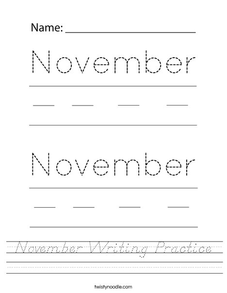 November Writing Practice Worksheet