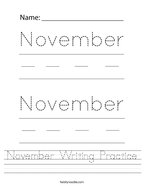 November Writing Practice Handwriting Sheet