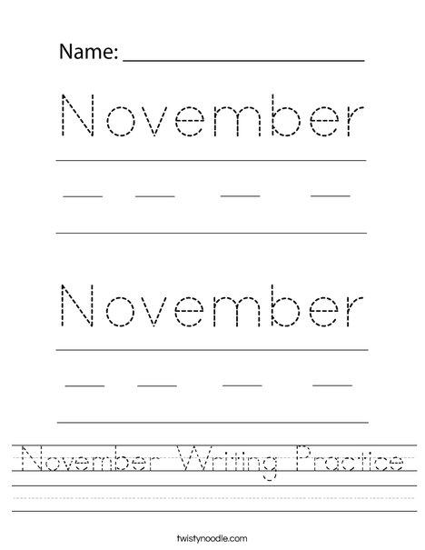 November Writing Practice Worksheet