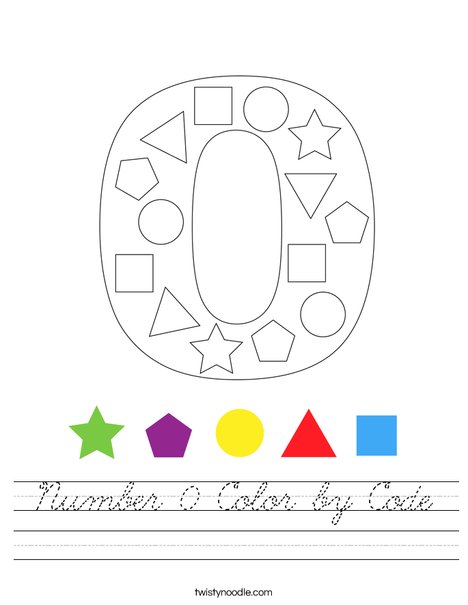 Number 0 Color by Code Worksheet